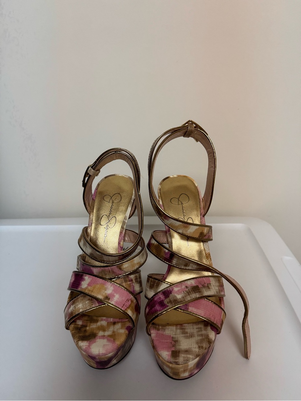 Gianni Bini Pink and Brown Strappy Platform Heels
